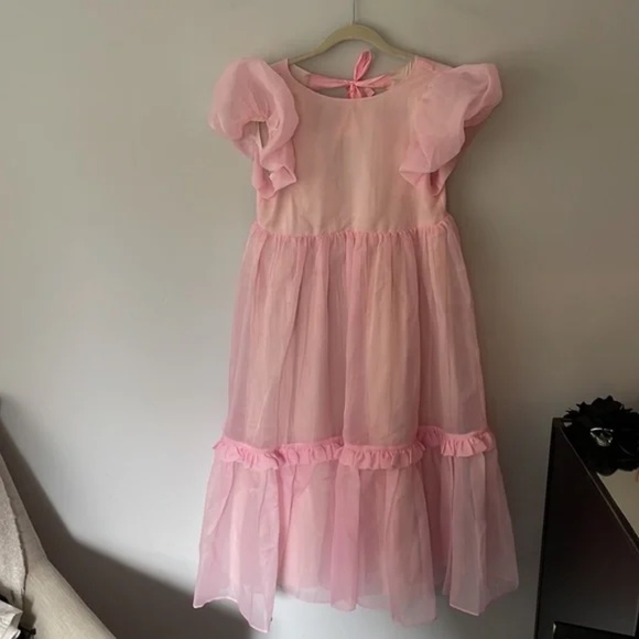 Selkie The Poptart Dream Girl Dress – Pink Organza Puff Sleeve Midi - Picture 4 of 11